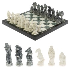 Шахматы Русские сказки доска 40х40 см мрамор / шабровский змеевик