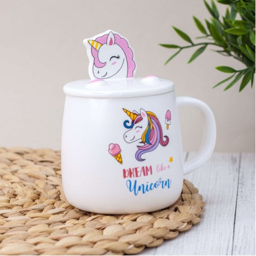 Кружка с крышкой и ложкой Dream like a Unicorn