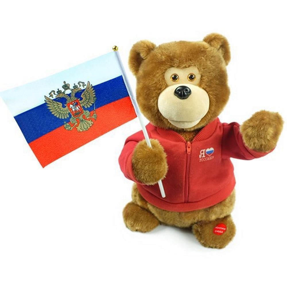 Я пою медведь. Российский флаг игрушки. Поющие игрушки. Мягкая игрушка с флажком.