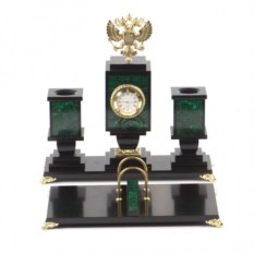 Письменный набор из малахита Гербовый