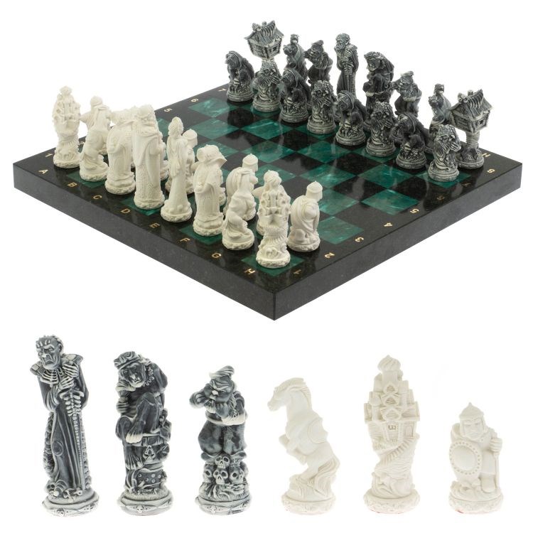 Шахматы Русские сказки доска 40х40 см шабровский змеевик