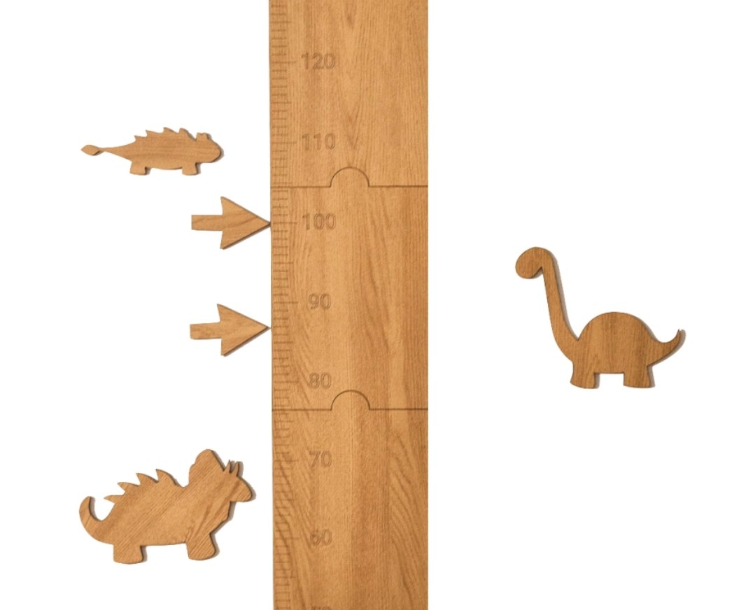 Наклейка на стену ростомер детский "Линейка с динозаврами" | Ростомеры