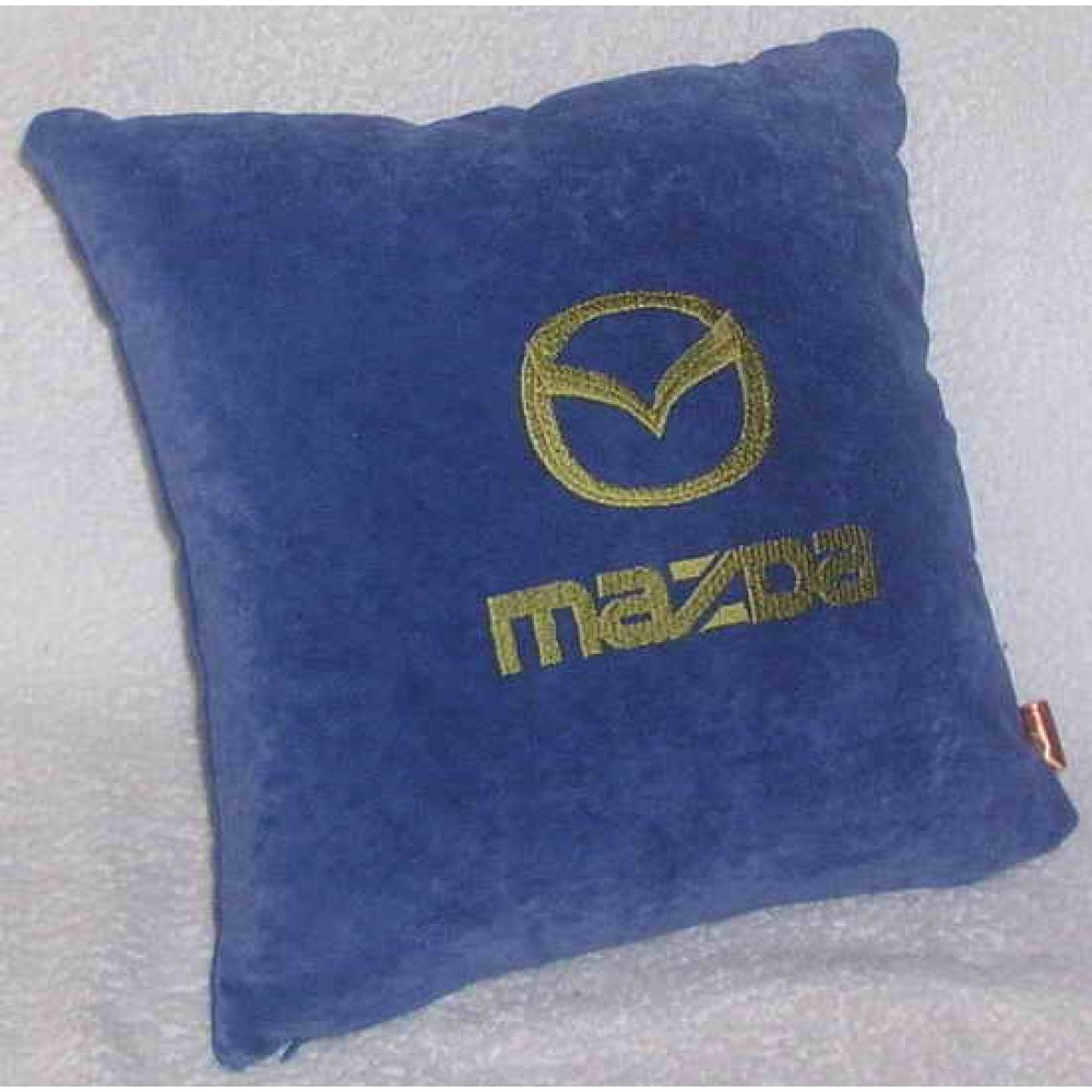 926 198. Подушка автомобильная Mazda. Подушка автомобильная с вышивкой. Синяя подушка вышивкой. Автоподушка с вышивкой Mazda