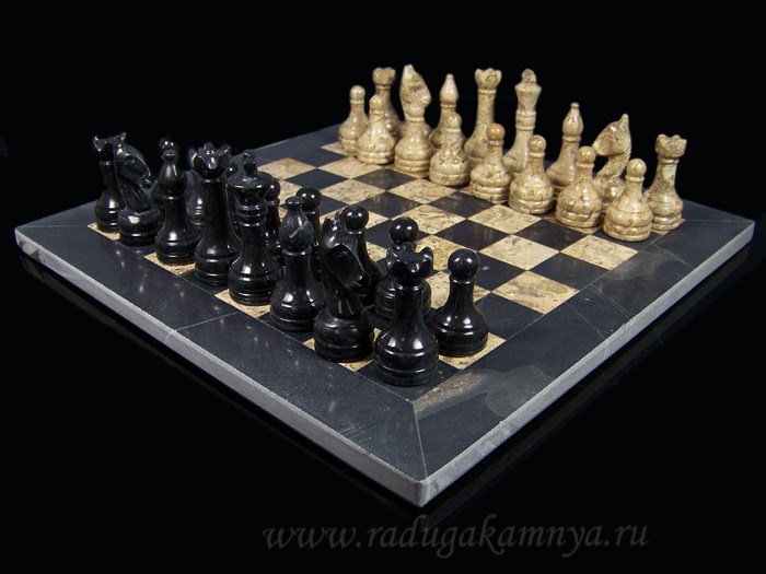 Шахматы из оникса черного и ракушечника 300*300мм