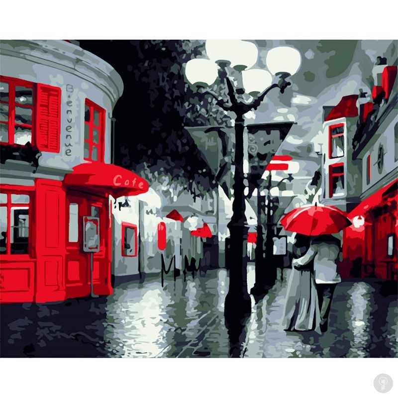 Картина по номерам Улица. Фонарь. Кафе