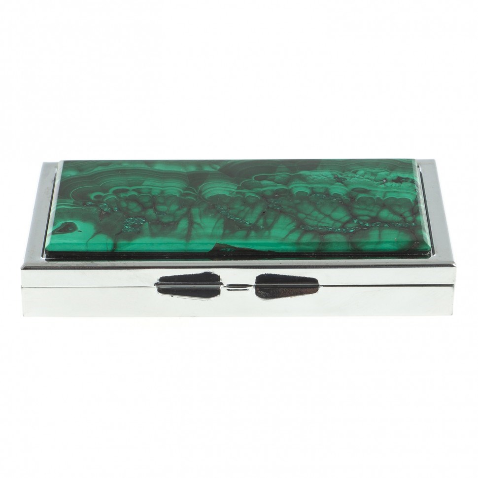 Таблетница на 3 отделения (камень: малахит, цвет: серебро)