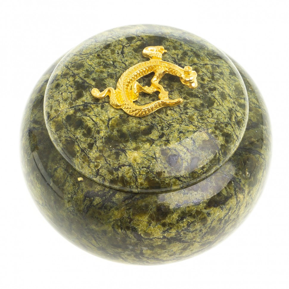 Шкатулка с ящерицей из змеевика