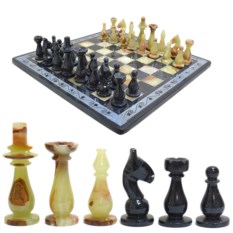 Шахматы из мрамора черного и оникса зеленого 380*380мм