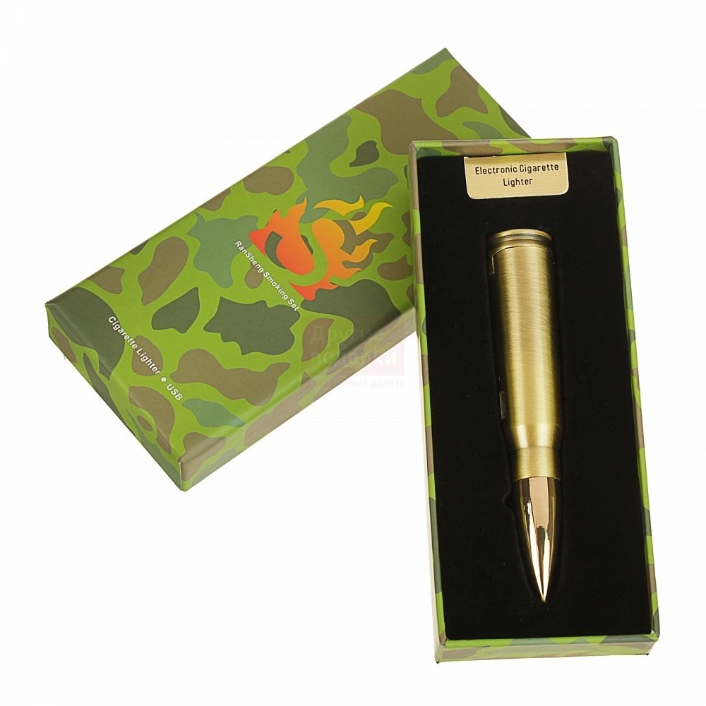 Зажигалка электронная Гильза золотистого цвета