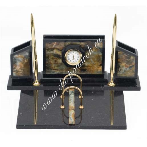 Письменный набор из коричневого офиокальцита Стенка