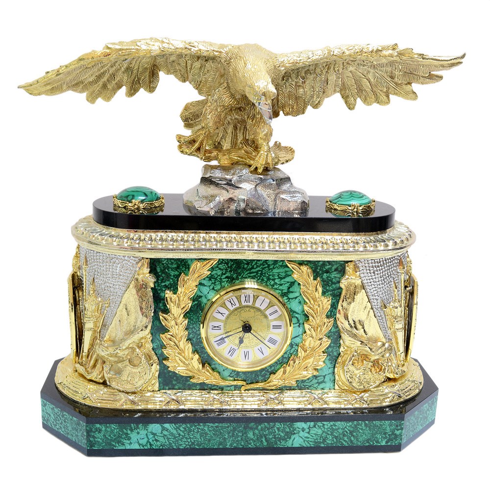 Каминные часы из малахита Орел