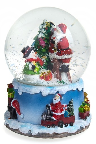 Новогодний снежный шар Шар- Дед Мороз со снеговиком у елки