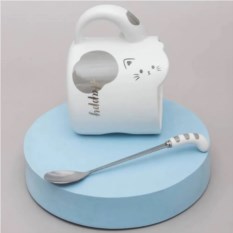 Кружка с ложкой Котик (разные цвета)