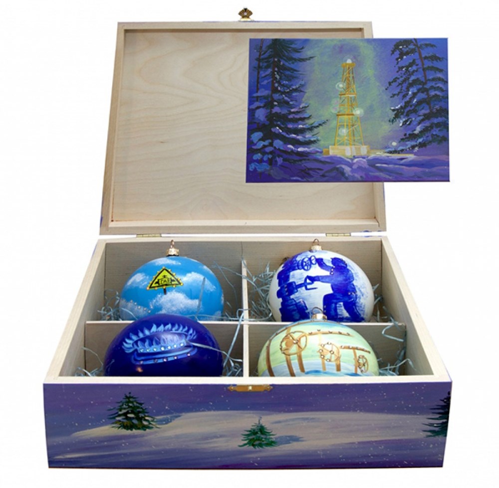 Новогодний набор 4 шара с кристаллами «Газовая Отрасль» (Swarovski)