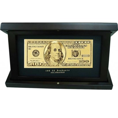 Банкнота 100 USD в деревянной шкатулке
