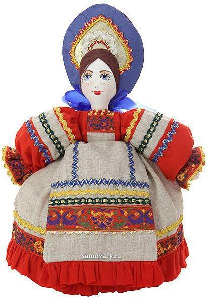 Кукла-баба на чайник Маня в сером