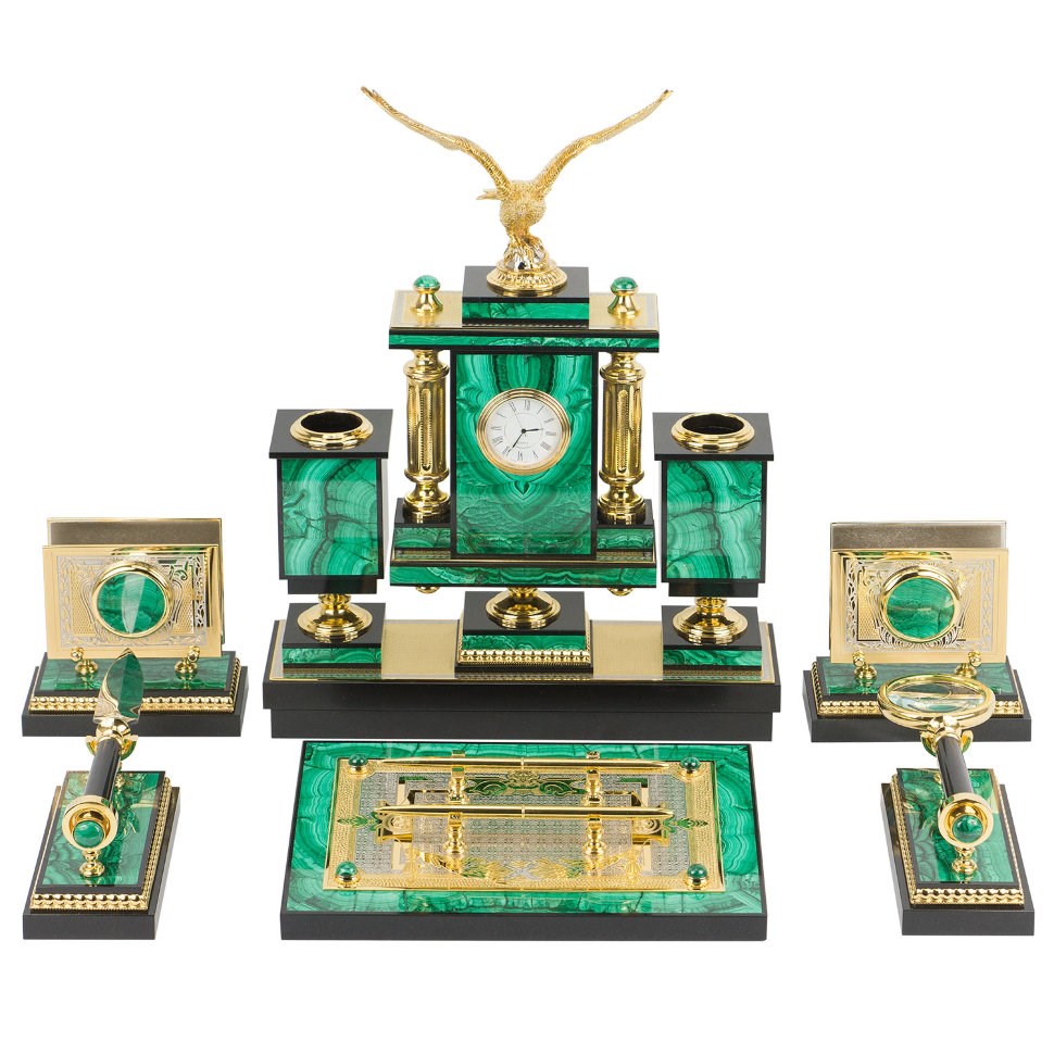 Настольный набор Орел из малахита